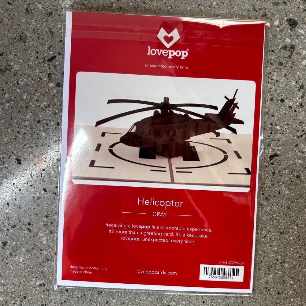 Lovepop Gray Helicopter 3D Pop-Up Greeting Card New in Sleeve